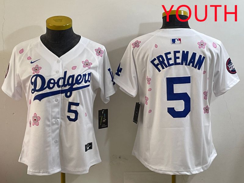 Youth Los Angeles Dodgers #5 Freeman White Sakura Edition 2025 Nike MLB Jersey style 8->youth mlb jersey->Youth Jersey